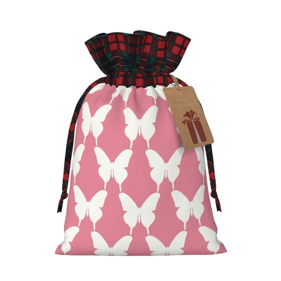 Rocae Butterfly 2 Print Christmas Drawstring Linen Gift Bag with Drawstrings Treat Bag Goody Present Bags for Christmas Party Favor