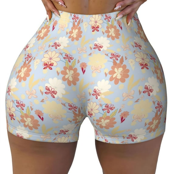 Rocae Butterfly Flower for Women's Quick-Dry Running Shorts,Ladies Active Athletic Apparel Yoga Workout Gym Running Volleyball Spandex Shorts XX-Large
