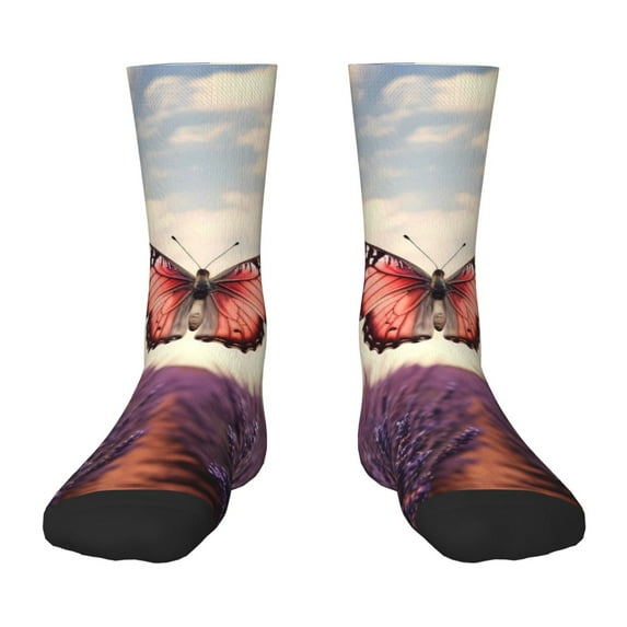 Rocae Butterfly Over Lavender for Girls Boys Crew Socks,Children's Socks, Kids Socks, Toddler Socks: Daily Wear with Kids School Uniform