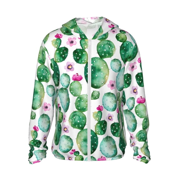 Rocae Cactus Plants Print Breathable Sun Protection Hoodie Quick-Dry Lightweight Long Sleeve Hoodie Unisex Running Sports Shirt X-Large