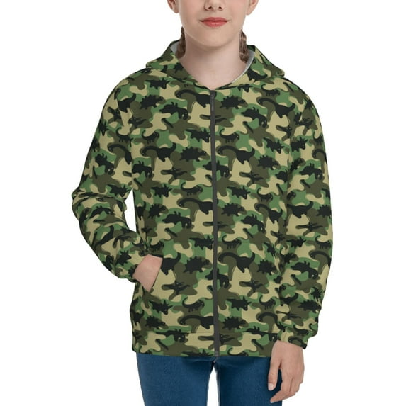 Rocae Camouflage Dinosaur for Zip Up Hoodies for Teen Sweatshirt with Hood-Medium