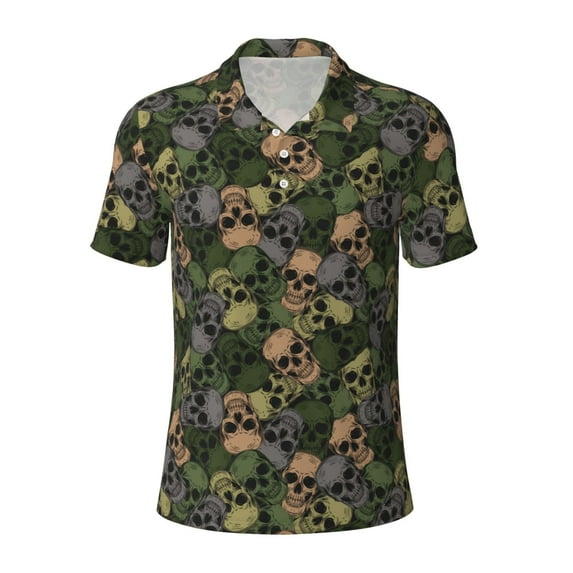 Rocae Camouflage Skulls for Men's Short Sleeve Polo Shirt, Quick Drying Performance Moisture Wicking Sports Men's Golf Shirt X-Large