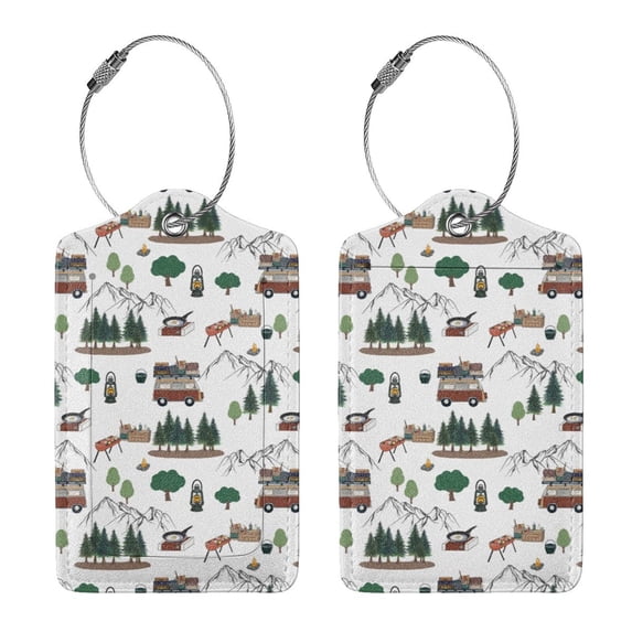 Rocae Camping Caravan 2 for Leather Luggage Baggage Tags ID Label Privacy Cover ID Label with Stainless Steel Loop and Address Card