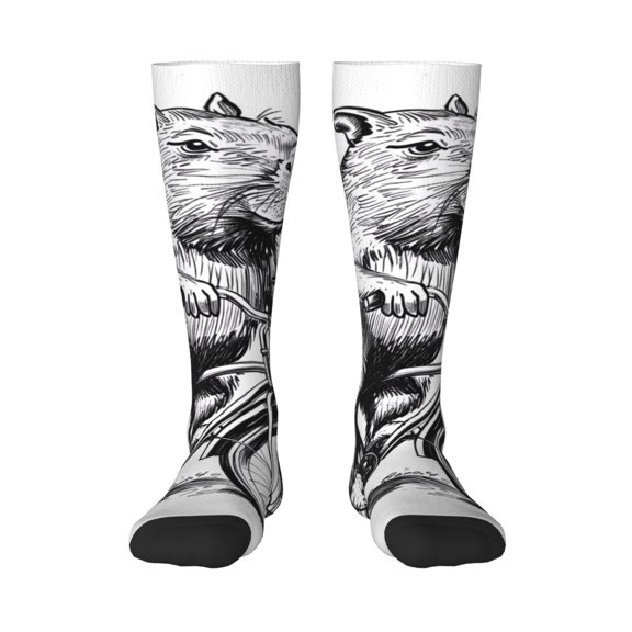 Rocae Capybara Riding Bicycle for Novelty Casual compression Socks For Women Men Contrast Color Stockings