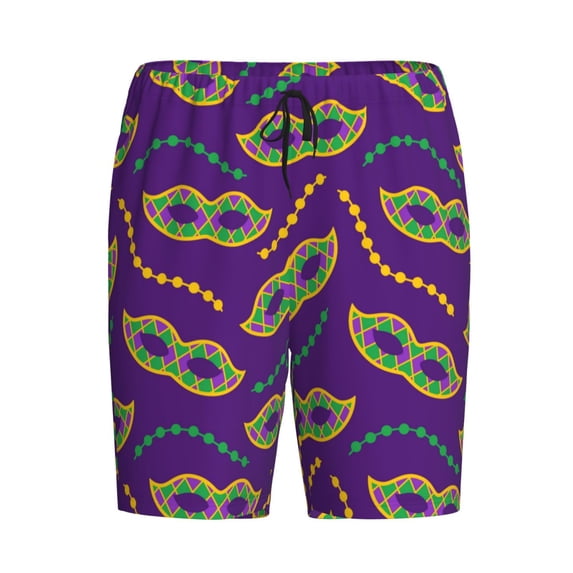 Rocae Carnival Masks and Beads for Men's Soft Sleep Pajama Shorts, Waistband and Pockets