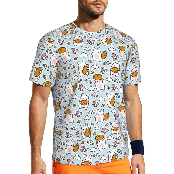 Rocae Carrot Rabbit for Men's Mesh Quick-Dry Short Sleeve Workout T-Shirt,Mens Crew Neck Tee Lightweight Soft Classic T Shirts 6X-Large
