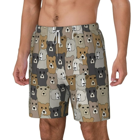 Rocae Cartoon Bear for Men's Swim Trunks Quick Dry With Two Side Pockets and One Lined Patch PocketXX-Large
