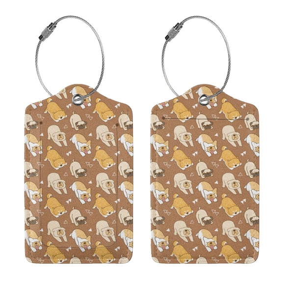 Rocae Cartoon Bulldog for Leather Luggage Baggage Tags ID Label Privacy Cover ID Label with Stainless Steel Loop and Address Card