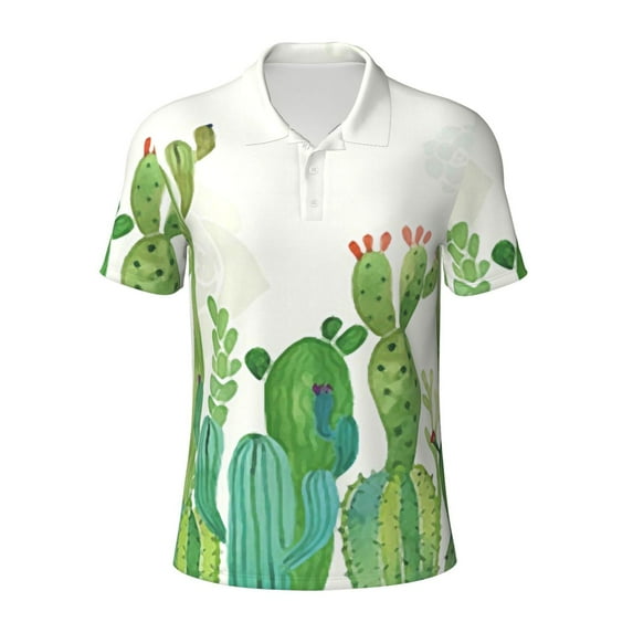 Rocae Cartoon Cactus for Men's Short Sleeve Polo Shirt, Quick Drying Performance Moisture Wicking Sports Men's Golf Shirt Small