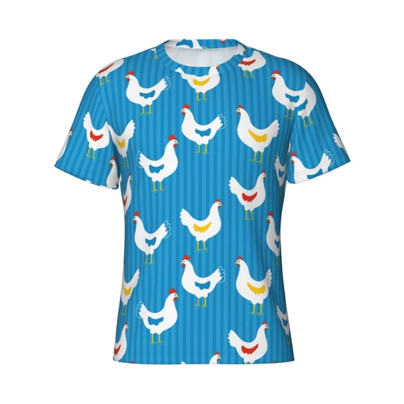 Rocae Cartoon Chicken for Men's Moisture-Wicking Crew Tee - T-Shirt for Sports, Outdoor Activities, and Casual WearLarge