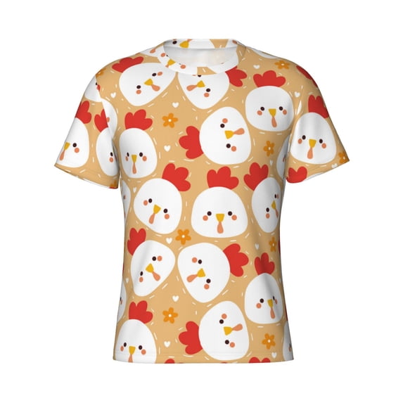Rocae Cartoon Chicken for Men's Moisture-Wicking Crew Tee - T-Shirt for Sports, Outdoor Activities, and Casual Wear