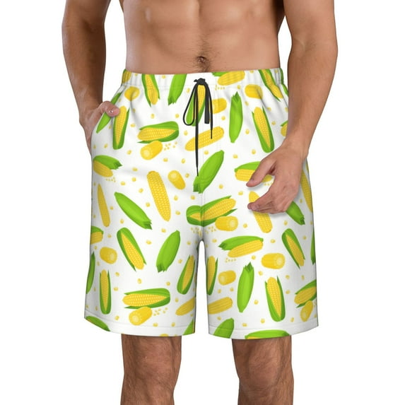 Rocae Cartoon Corn for Men's Beach Shorts Casual Elastic Waist Drawstring Summer Beach Shorts,S-3XL-Small