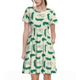thumbnail image 1 of Rocae Cartoon Crocodile for Dresses Summer Casual Ruffle Short Sleeve Cute Crew Neck Flowy Dress with Pockets, 1 of 6