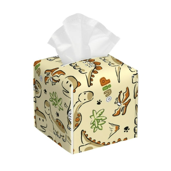 Rocae Cartoon Dinosaurs for High-grade Leather Tissue Box, Exquisite Fashionable Design, Office Tissue Box, Waterproof Family Tissue Box