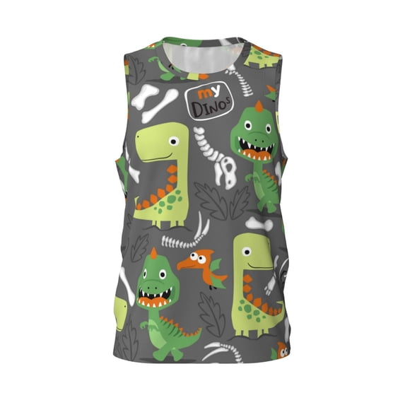 Rocae Cartoon Dinosaurs for Men's Basketball Jersey Lightweight and Breathable Athletic Tank Top,Quick-Drying Sports Jersey Small
