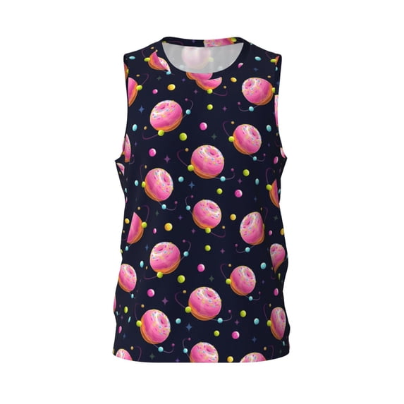Rocae Cartoon Donut Planets for Men's Basketball Jersey Lightweight and Breathable Athletic Tank Top,Quick-Drying Sports Jersey Large
