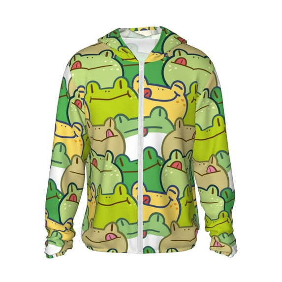 Rocae Cartoon Frog Print Breathable Sun Protection Hoodie Quick-Dry Lightweight Long Sleeve Hoodie Unisex Running Sports Shirt XX-Large