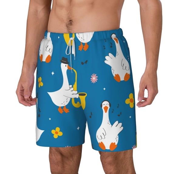 Rocae Cartoon Goose for Men's Swim Trunks Quick Dry With Two Side Pockets and One Lined Patch PocketLarge