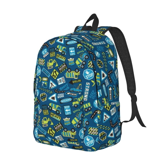 Rocae Cartoon Heavy Equipment Machinery Road Construction for Durable Canvas Backpack Leisure Large Bag Travel Rucksack Multi-function Backpack Medium