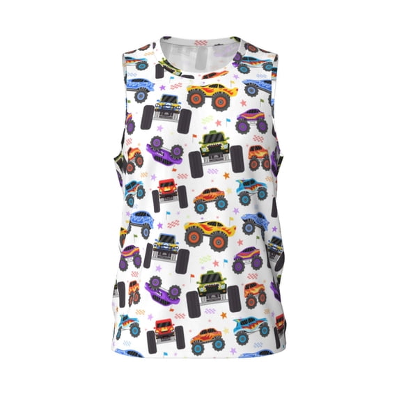 Rocae Cartoon Monster Trucks1 for Men's Basketball Jersey Lightweight and Breathable Athletic Tank Top,Quick-Drying Sports Jersey XX-Large