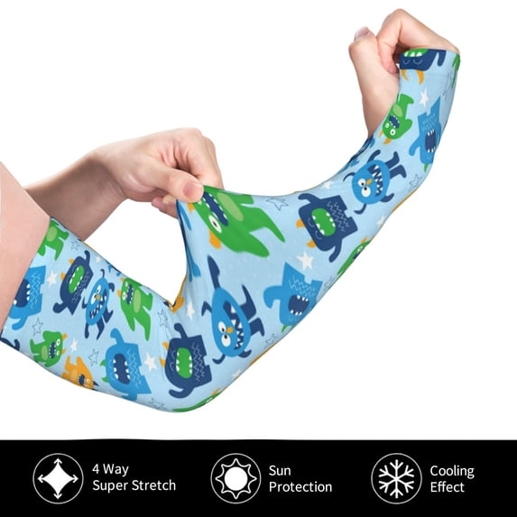 Rocae Cartoon Monster for Sports Cooling Arm Compression Sleeves for Men Women Teenager,Breathable,Outdoor Essentials Sun Protection Arm Sleeves