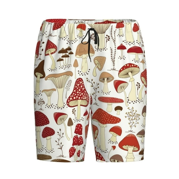 Rocae Cartoon Mushrooms for Men's Soft Sleep Pajama Shorts, Waistband and Pockets