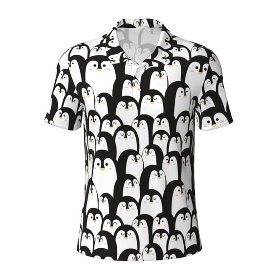 Rocae Cartoon Penguin for Men's Short Sleeve Polo Shirt, Quick Drying Performance Moisture Wicking Sports Men's Golf Shirt Large