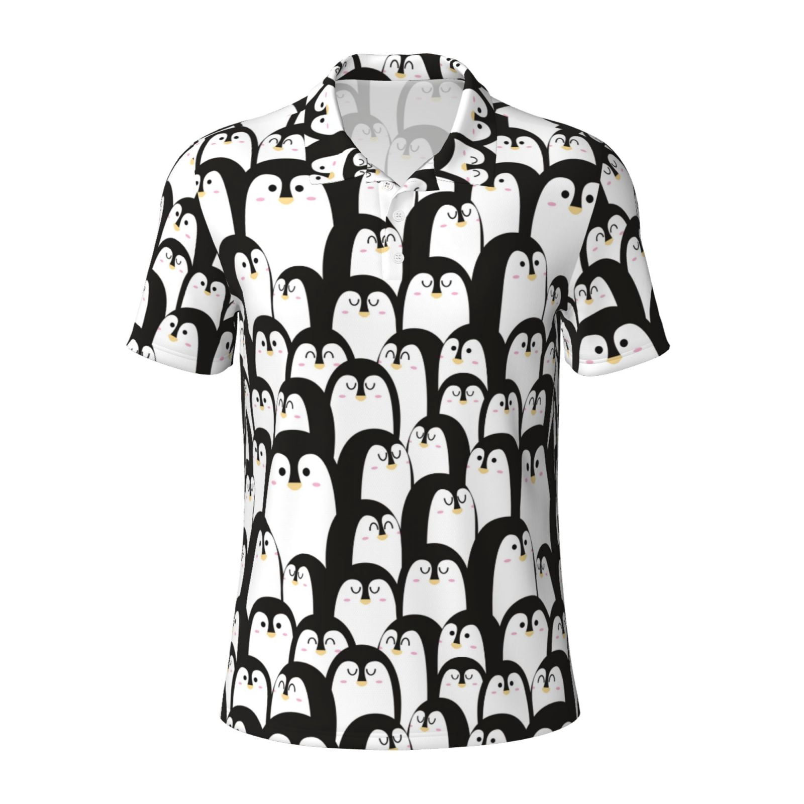 Rocae Cartoon Penguin for Men's Short Sleeve Polo Shirt, Quick