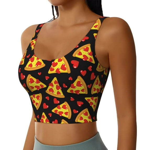 Rocae Cartoon Pizza for Sports Bra for Women Sports Vest with Performance Stretch and Quick Dry FabricLarge