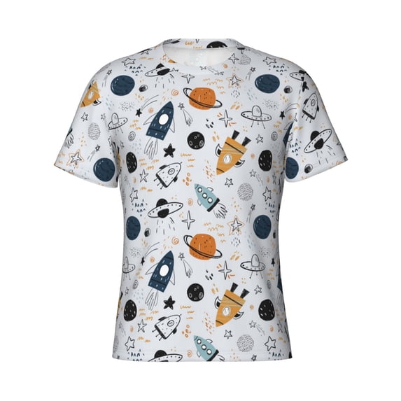 Rocae Cartoon Planets for Men's Moisture-Wicking Crew Tee - T-Shirt for Sports, Outdoor Activities, and Casual WearX-Large