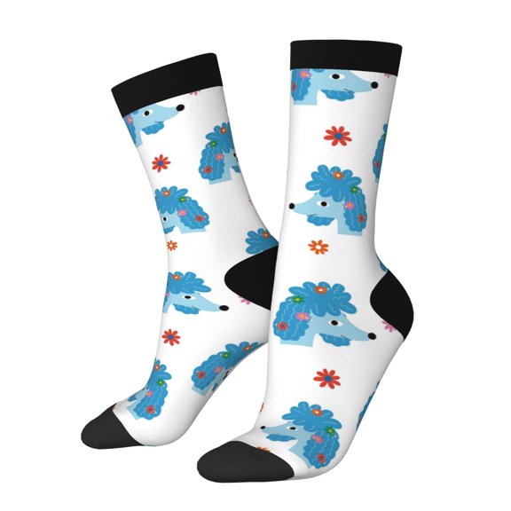 Rocae Cartoon Poodle Dog for Adult Socks Casual Athletic Stretchy Loose Socks for Women Men Non-Slip Middle Tube Socks