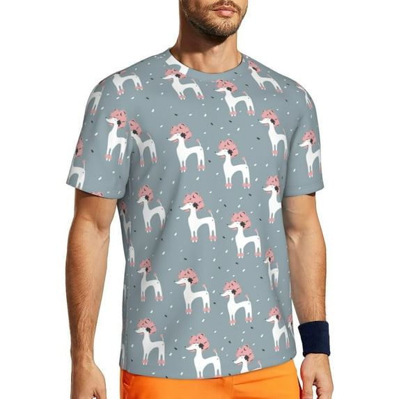 Rocae Cartoon Poodle Dog for Men's Mesh Quick-Dry Short Sleeve Workout T-Shirt,Mens Crew Neck Tee Lightweight Soft Classic T Shirts Large