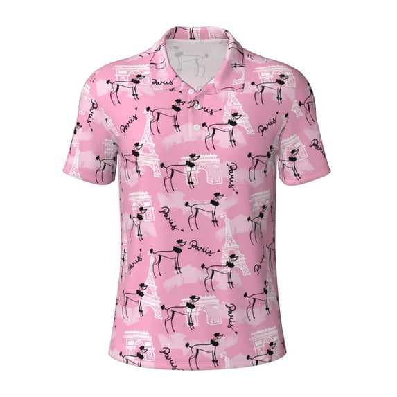 Rocae Cartoon Poodle Dog for Men's Short Sleeve Polo Shirt, Quick Drying Performance Moisture Wicking Sports Men's Golf Shirt X-Large
