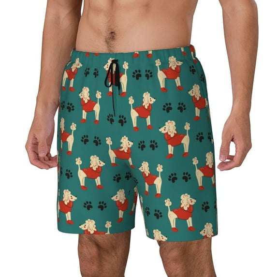 Rocae Cartoon Poodle Dog for Men's Swim Trunks Quick Dry With Two Side Pockets and One Lined Patch PocketMedium