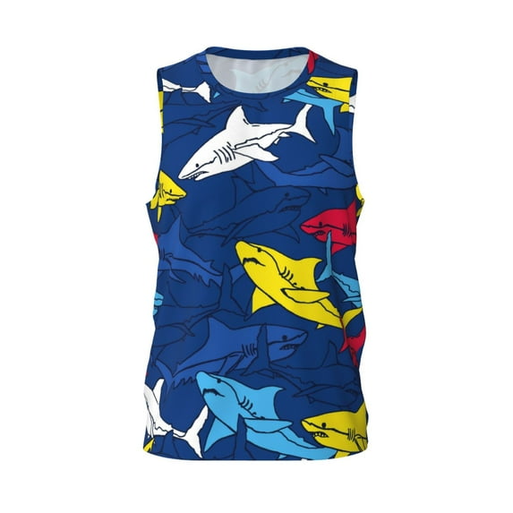 Rocae Cartoon Shark for Men's Basketball Jersey Lightweight and Breathable Athletic Tank Top,Quick-Drying Sports Jersey X-Large