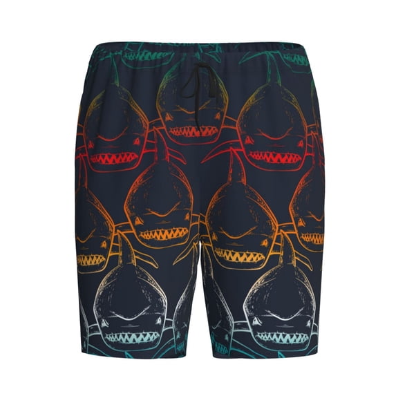 Rocae Cartoon Sharks for Men's Soft Sleep Pajama Shorts, Waistband and Pockets