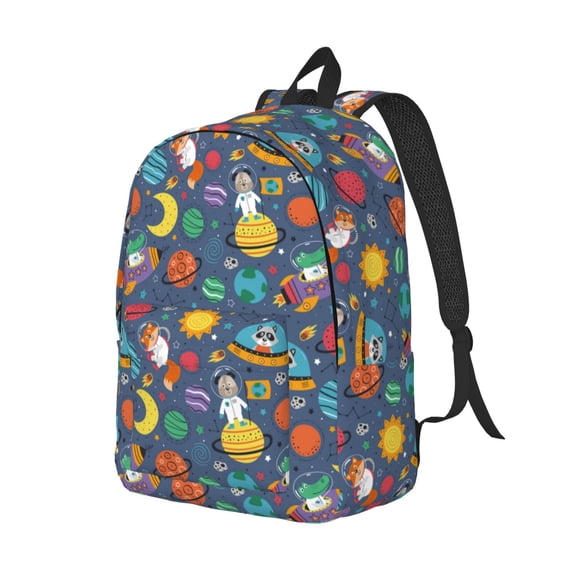 Rocae Cartoon Space for Durable Canvas Backpack Leisure Large Bag Travel Rucksack Multi-function Backpack Medium