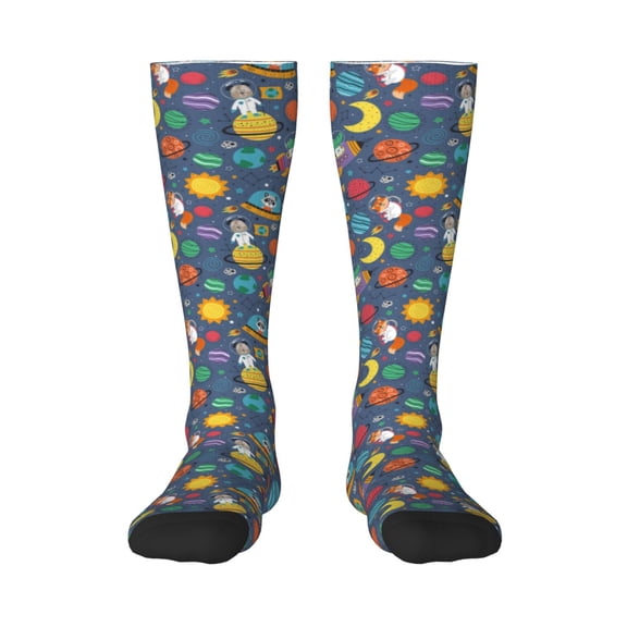Rocae Cartoon Space for Novelty Casual compression Socks For Women Men Contrast Color Stockings
