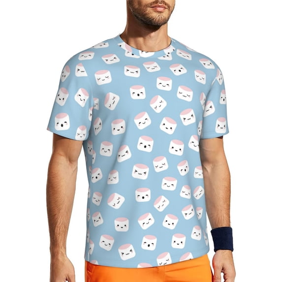Rocae Cartoon Sushi for Men's Mesh Quick-Dry Short Sleeve Workout T-Shirt,Mens Crew Neck Tee Lightweight Soft Classic T Shirts Large