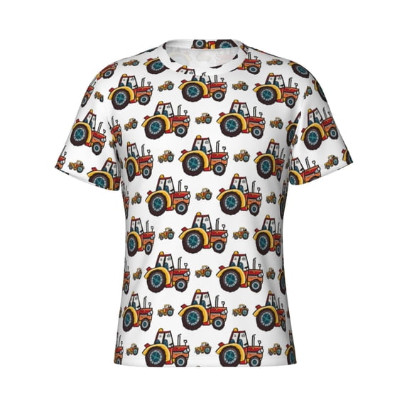 Rocae Cartoon Tractor for Men's Moisture-Wicking Crew Tee - T-Shirt for Sports, Outdoor Activities, and Casual WearMedium