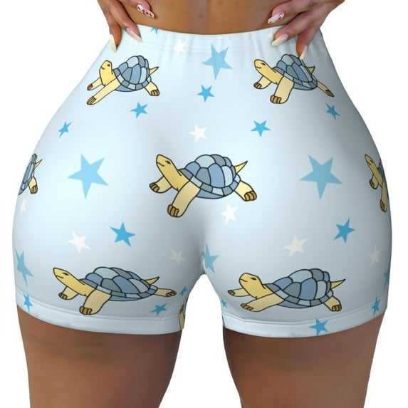 Rocae Cartoon Turtle for Women's Quick-Dry Running Shorts,Ladies Active Athletic Apparel Yoga Workout Gym Running Volleyball Spandex Shorts Small
