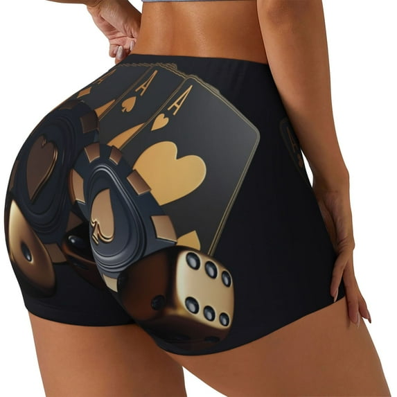 Rocae Casino Cards Poker for Women's Quick-Dry Running Shorts,Ladies Active Athletic Apparel Yoga Workout Gym Running Volleyball Spandex Shorts-X-Large