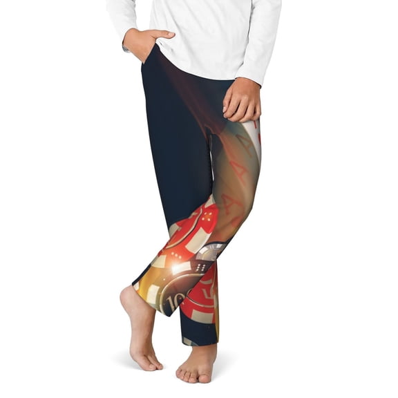 Rocae Casino Poker Chips for Teenagers' Pajama Pants,Girls lounge pants,Perfect for Home, School, or Travel-XS(5-6)