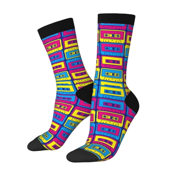Rocae Cassette Tapes for Adult Socks Casual Athletic Stretchy Loose Socks for Women Men Non-Slip Middle Tube Socks