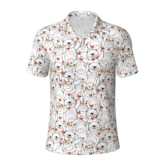 Rocae Cat Bear Rabbit for Men's Short Sleeve Polo Shirt, Quick Drying Performance Moisture Wicking Sports Men's Golf Shirt Small