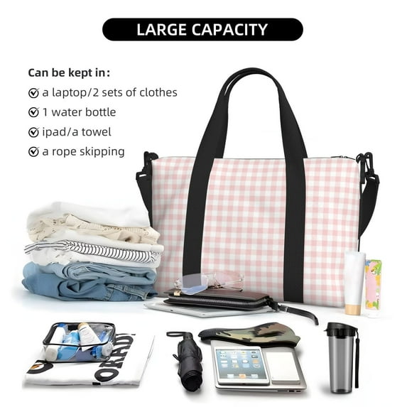 Rocae Checkboard for Travel Shoulder Bag Top Handle Handbag with Yoga Mat Buckle for Gym, Work, Travel