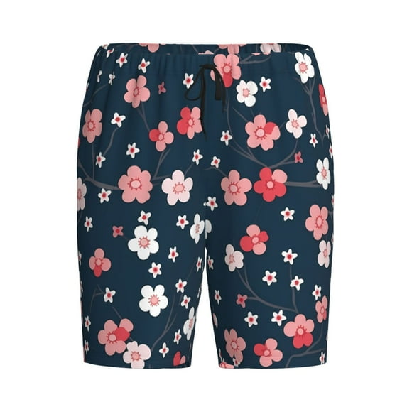 Rocae Cherry Blossoms for Men's Soft Sleep Pajama Shorts, Waistband and Pockets