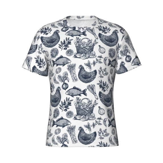Rocae Chicken And Fish for Men's Moisture-Wicking Crew Tee - T-Shirt for Sports, Outdoor Activities, and Casual WearSmall