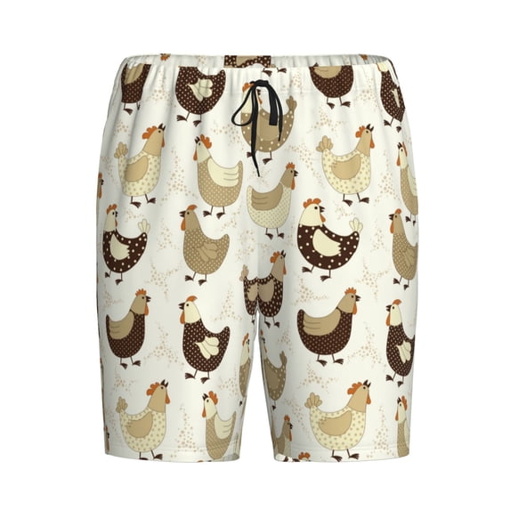 Rocae Chicken Cartoon for Men's Soft Sleep Pajama Shorts, Waistband and Pockets