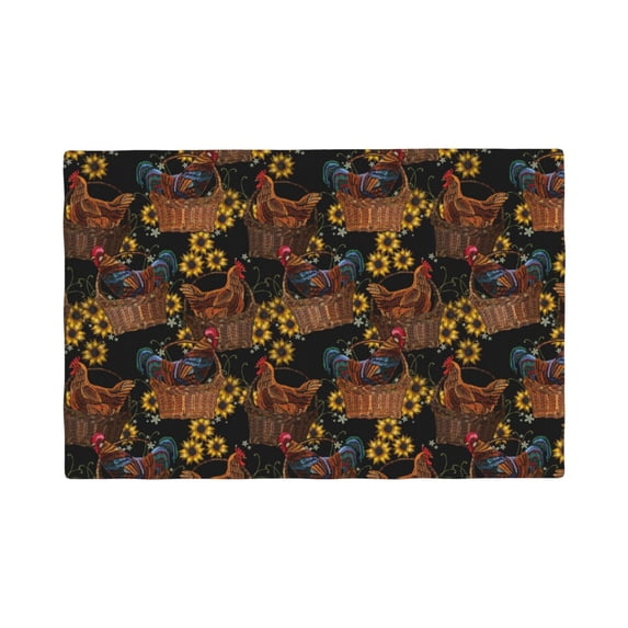 Rocae Chicken Rooster Printed Heat Resistant Place Mats,Classic Hemstitch Cloth Fabric Placemats Imitation Linen Place Mat Table Mats 18x12 inch